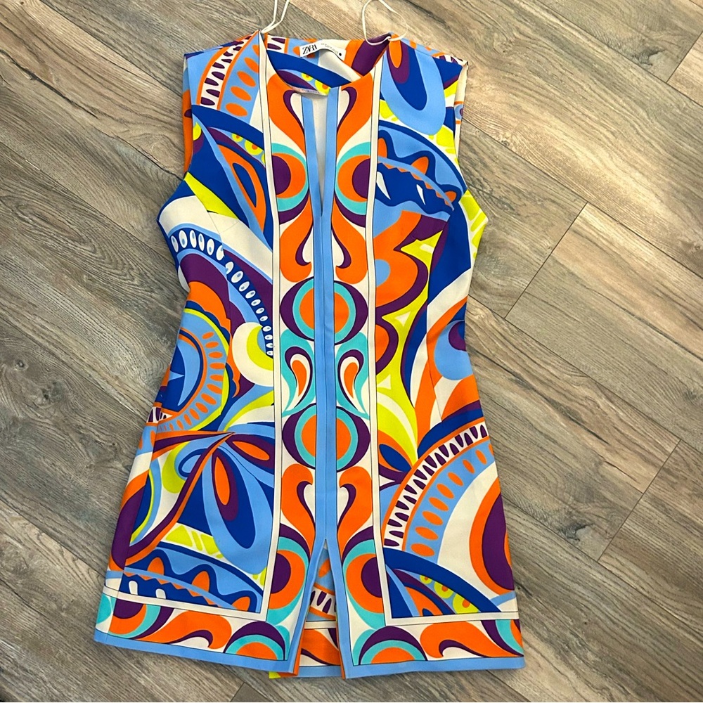Zara 70’s sleeveless shift dress mini dress size medium